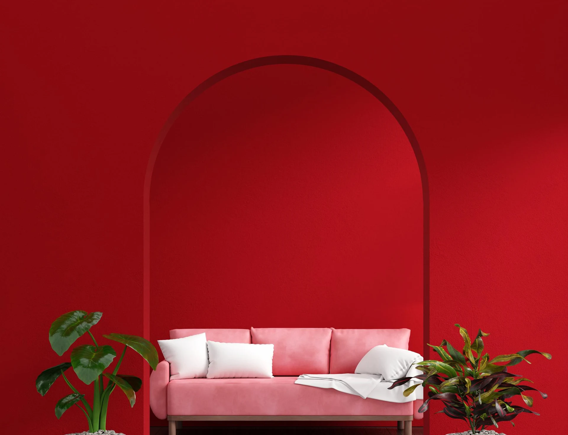 Salotto con divano rosso